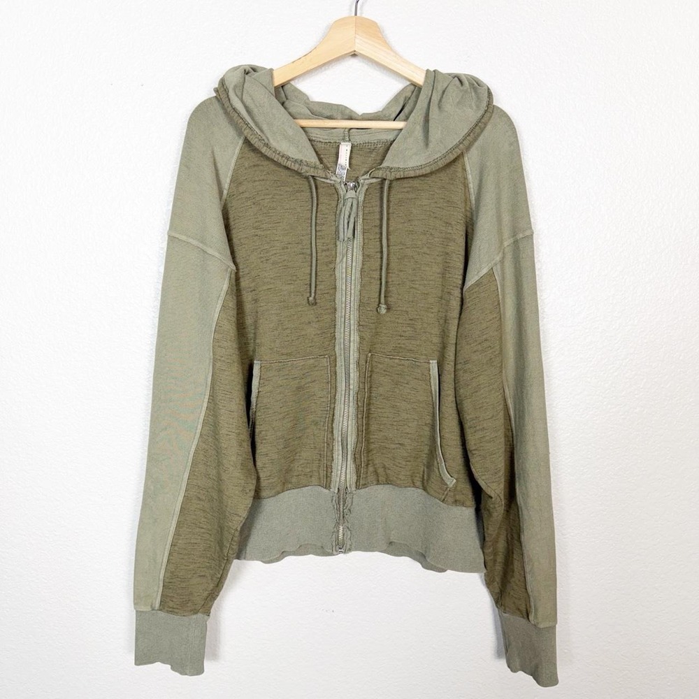 Free People Movement Shadowboxer Full Zip Hoodie Womens Size L Green Boho